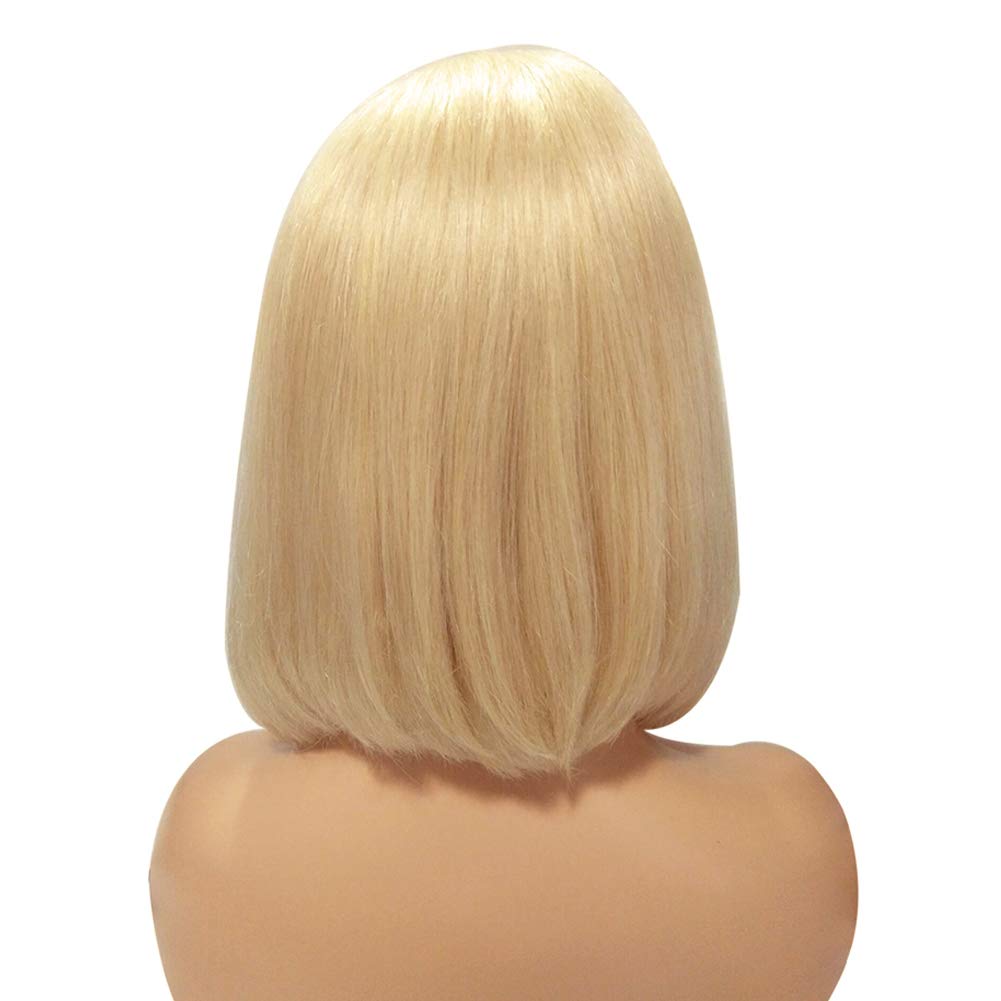 TOP оƒƒERS Human Hair Wigs Blonde Short Bob Wigs for Black Women Non Lace Front Wigs 613 Blunt Cut Bob Middle Part Bob Wigs Brazilian Remy Hair Silky Straight Full Ends for Hairdressers(10 Inch,180% Density)