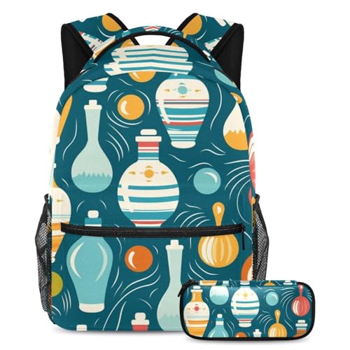 Sac à dos bowling bleu avec trousse assortie grand format pour l'école et les loisirs des élèves