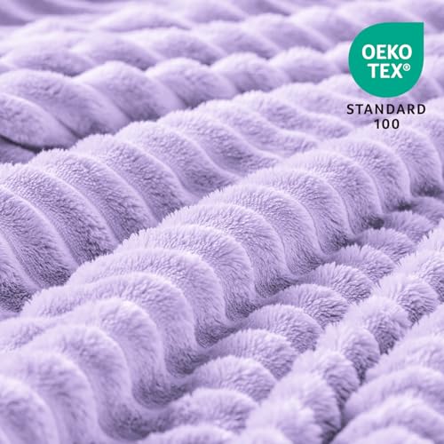 Image of BEDELITE Fleece Throw Blanket for Couch - 3D Ribbed Jacquard Soft and Warm Decorative Fuzzy Blanket - Cozy, Fluffy, Plush Lightweight Pastel Lilac Throw Blankets for Bed, Sofa, 50x60 inches