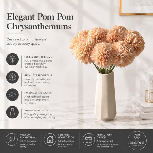 Image of Mandy's 12pcs Artificial Champagne Ball Chrysanthemum Flowers