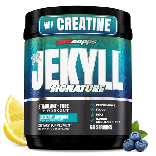 Image of ProSupps Dr. Jekyll Signature Pre Workout Powder with Creatine - Stim-Free Preworkout Supports Focus & Endurance - Caffeine-Free Gym & Fitness Supplements (Blueberry Lemonade, 60 Servings)