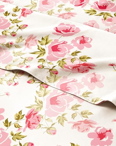 Image of King 4 Piece Boho Botanical Floral Sheet Set - Breathable & Cooling - Bloom | 1 Flat, 1 Fitted & 2 Pillowcases w / Deep Pockets, Boho Botanical Floral Bedding, Breathable & Cooling, Wrinkle & Fade Free