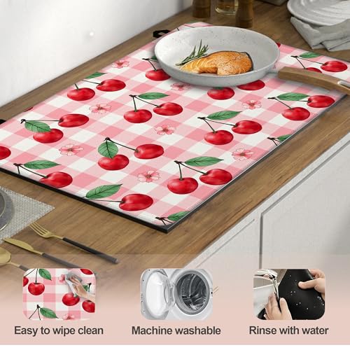Image of Cherry Flower Stove Top Cover for Electric Stove, Heat Resistant Glass Cooktop Cover, Stovetop Protector, Dish Drying Mats Cover for Ceramic Washer Top 28x20 inch