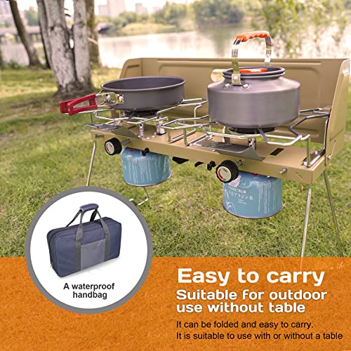 Kalaww Folding 2 Burner Propane Camping Stove & Grill Griddle,Outdoor Grills/Gas Grills/Propane Grills, Butane Fuel Adapter And Carrying Case Included #TOP2