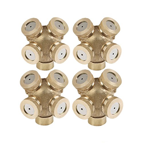 SYOOY 4 Hole Brass Spray Nozzle Misting Nozzles Garden Sprinklers Irrigation Fitting Water Connector 4 PCS