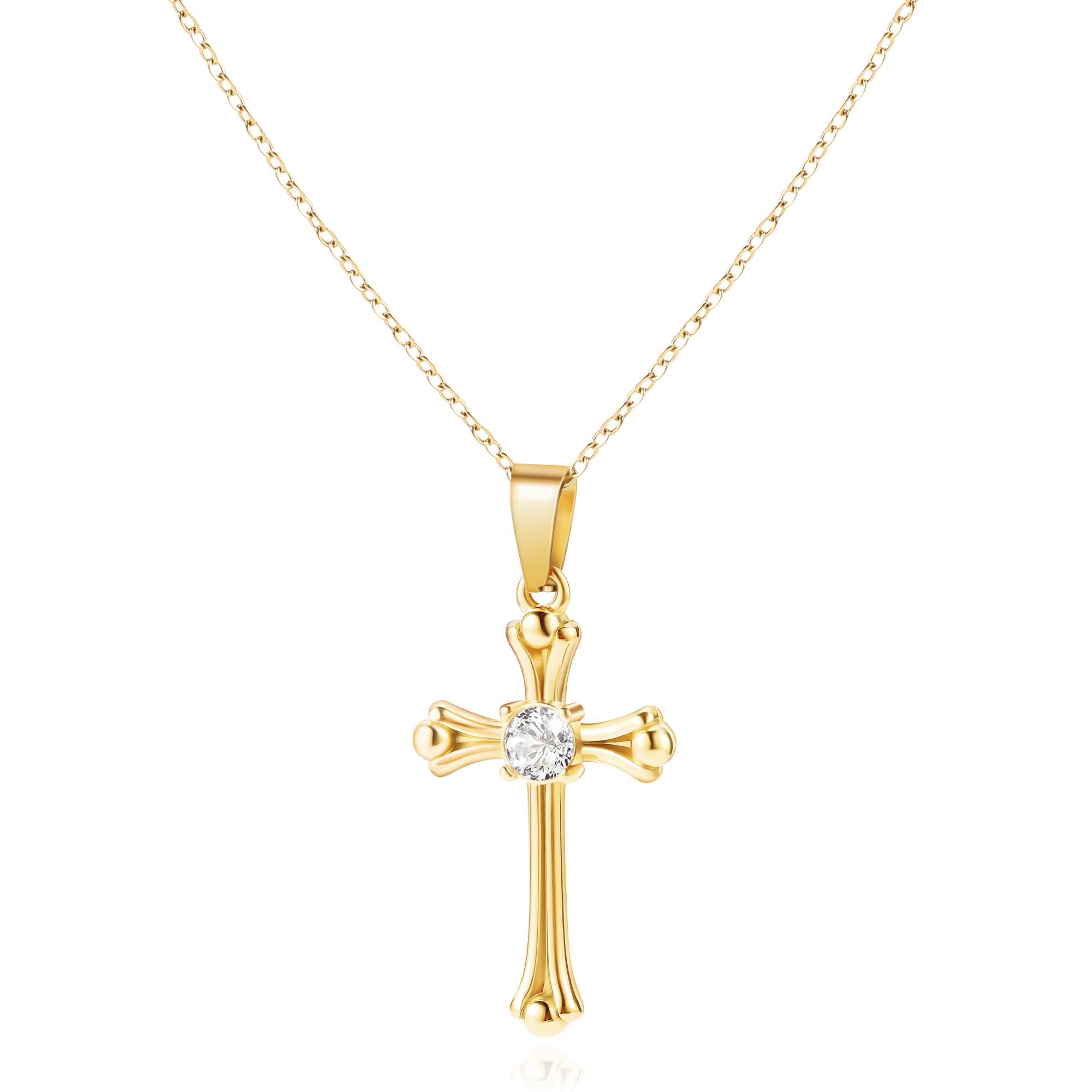 Bistfy Collana da Donna 18K Placcata in Oro con Zircone Ciondolo di Croce, 100% Impermeabile e Delicato Sulla Pelle, Doratura in Forno ad Alta Temperatura Senza Perdita di Colore