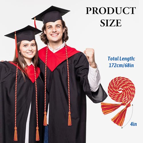 Image of ONUPGO Graduation Cord, Graduation Honor Cords Rayon Braided Tassel Cord, 68 inch inch Polyester Yarn Long Robe Honor Rope for Graduation Students, Bachelor Gown, Gold /Red