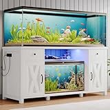 75 Gallon Fish Tank Stand with LED Light & Power Outlets, 55-75 Gallon Aquarium Stand with 2 Drawers & 2 Barn Doors, 52" L x 20" W Cabinet for 2 Fish Tank Accessories Storage, Turtle Tank, White