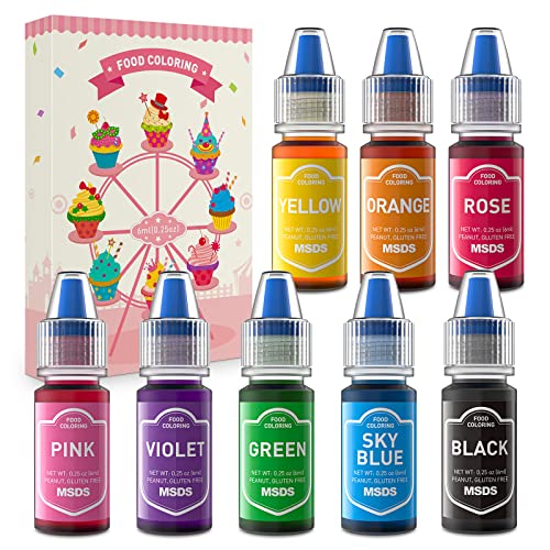 Colorant Alimentaire 8 Couleurs Concentré Colorant Alimentaire Liquide Food Coloring Pour Patisserie Gateau Décoration Biscuit Saint-Valentin