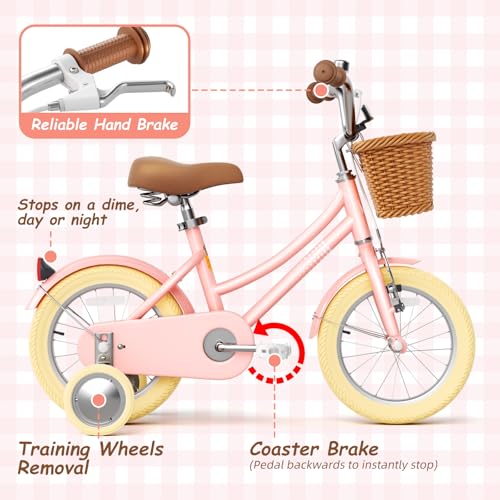 Image of 67i Girls Bike with Training Wheels 12 /14 /16 /20 Inch, Toddler Girl Bicycle for Ages 3-12, Bicicleta para Ninas with Basket, Bell, Adjustable Seat & Handlebar, Padded Seat, Chain Guard