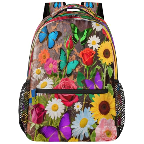Mochila ligera para estudiantes con diseño vintage de flores