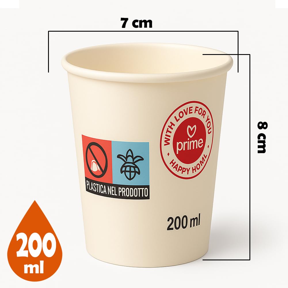 BAKAJI 1000 Bicchieri Monouso Capacità 200 ml per Acqua Bibite Calde e Fredde, Tazza in Carta Usa e Getta Riciclabili x Hotel, B&B, Casa, Feste ed Eventi, Biodegradabili e Ecosostenibili (Bianco)