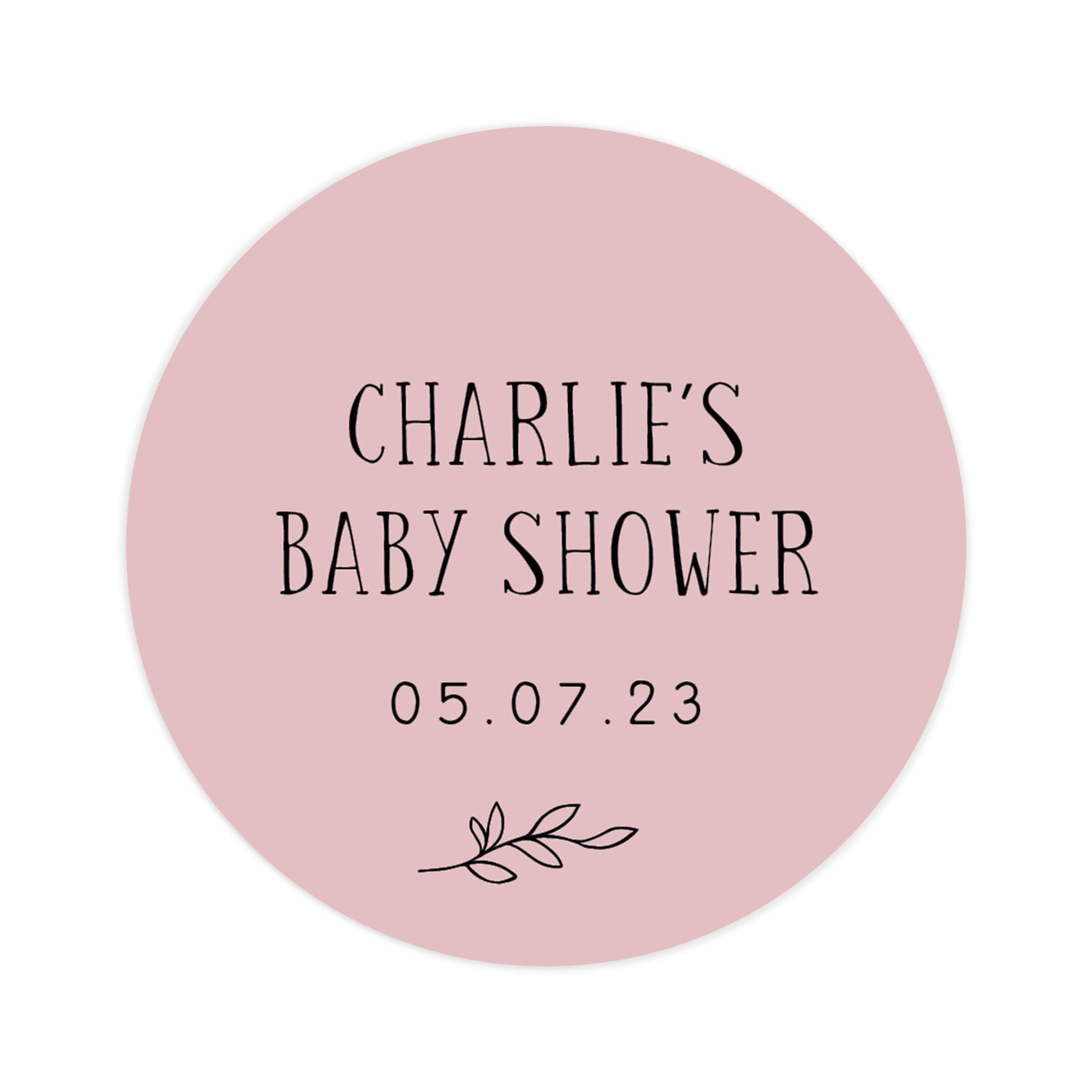 Personalised Baby Shower Stickers | Baby Shower Sticker/Labels | for Favors | Round Circle | Choice of Colours (Pink) โ image 1