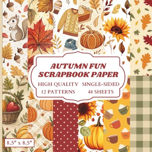 Autumn Fun Scrapbook Paper: 12 Fall Themed Designs - 48 Single Sided Sheets - High Quality Craft Paper Pad for Artists to Use in Collages, Junk Journals and Art Projects image 2