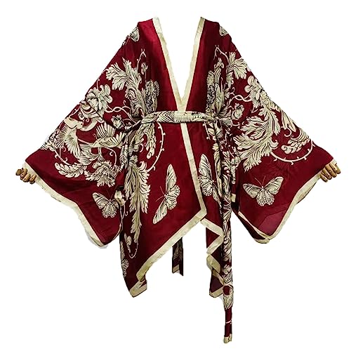 Bikini Sweet Lady Pink Boho Print Self Belted Front Open Long Kimono Dress Beach Tunic Women Wrap Dresses