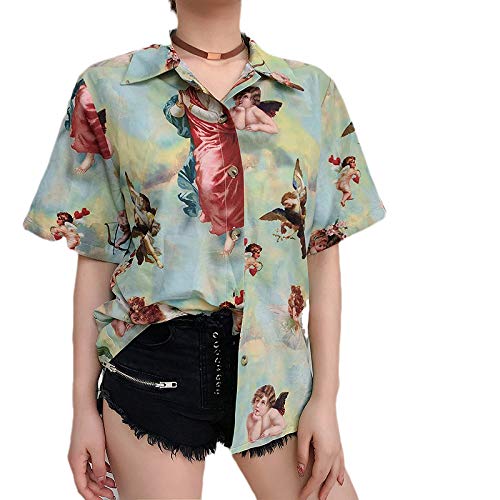 Rancheng Vintage Angel Print Women Shirt Short Sleeve Causal Girl Blouses T-Shirts Tops