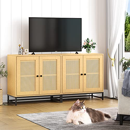 Yitahome Sideboard Buffet Storage Cabinet, Modern Rattan Storage Cabinet With Double Doors, Multi-Functional Accent Cabinet For Living Room, Bedroom, Hallway, Nature Wood #TOP3