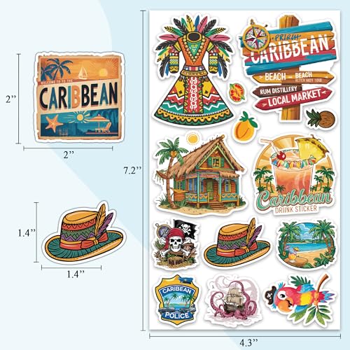 Image of Caribbean Paradise Travel Stickers 50 Pieces Vinyl Waterproof Decal for Laptop Water Bottle Phone Car Window Stakeboard Scrapbook Tropical Cruise Sticker Gifts