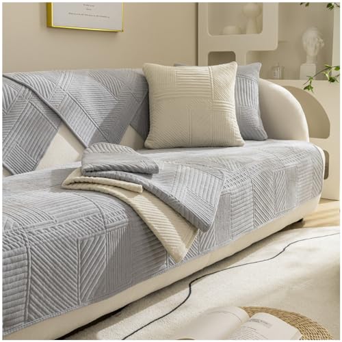 NUODWELL Soft Chenille Sofa Cover 1/2/3/4 Seater, Universal Non-Slip L Shape Couch Cover, Thick Sofa Protector Quilted Corner Slipcovers Washable for Living Room (Light Grey, 90 * 160cm)