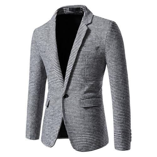 Wankang Mens Clasic Fit Plaid Suit Jacket Knitted Lightweight Single Breasted Daily Blazer Sport Coat for Men