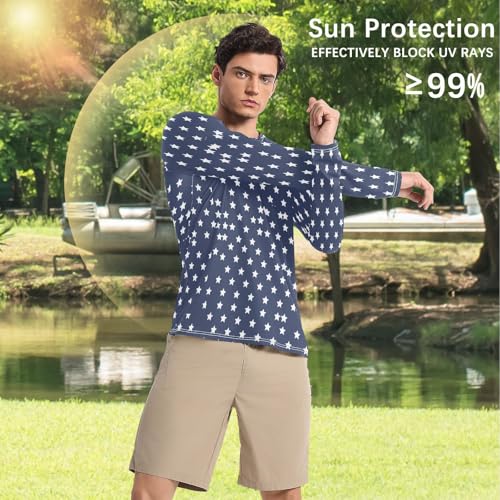 White Stars Men's Sun Protection Shirts UPF 50+ Long Sleeve UV Rash Guard Quick Dry Swim Shirts4