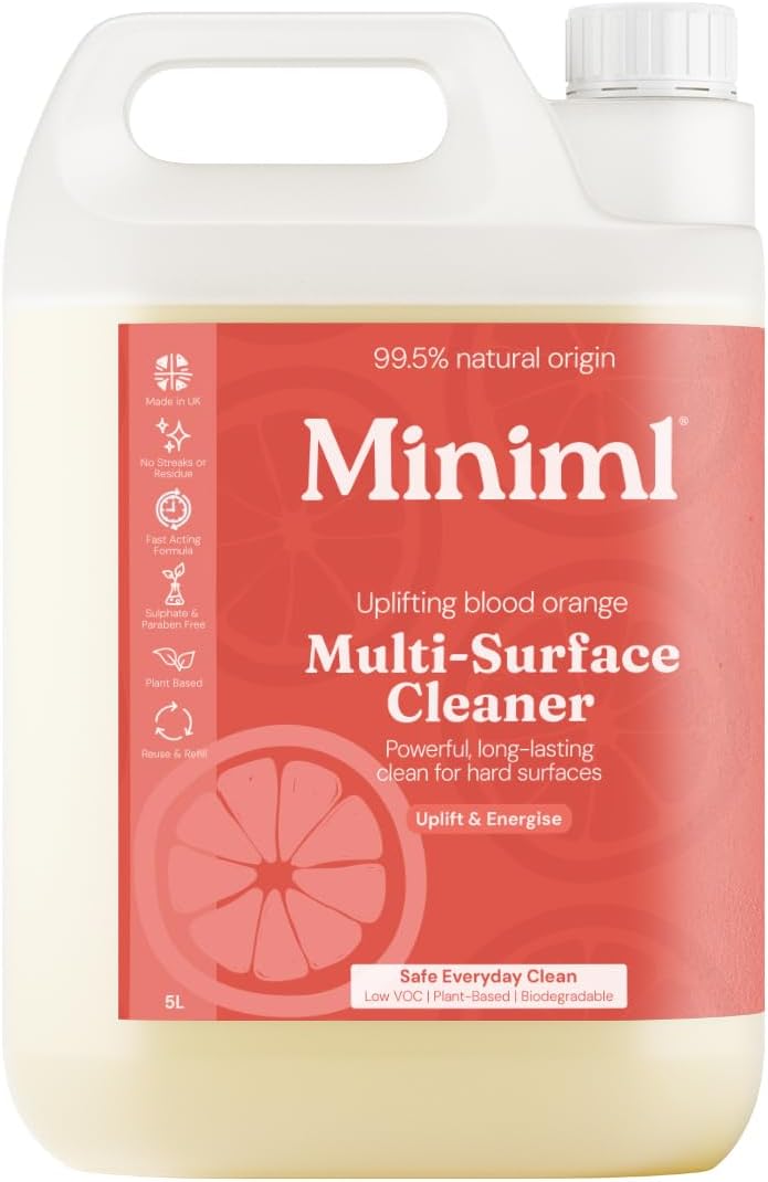 Miniml Eco Multi Surface Cleaner General Purpose Spray 5L Refill – Blood Orange Scented for Cleaning All Surfaces Floors Walls Glass Kitchen Bathroom – Natural Plant Based Vegan Formula & Cruelty Free