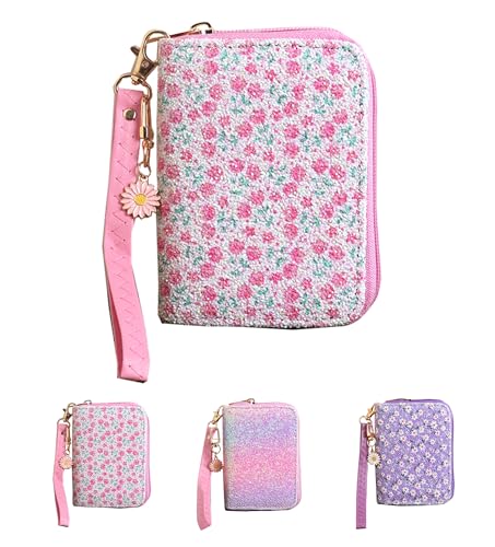 Image of AACKS Flower Wallets with Strap Little Girls Flower Coin Pouch Small Cute Wallet for Teen Girls with Coin Pocket Cherry Fruit Wallet