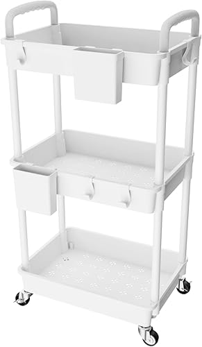Miniatura 36 de REBECAT - Carrito utilitario de 3 niveles con cajón, hecho de organizador de almacenamiento multifuncional para cocina, baño, sala de estar, oficina