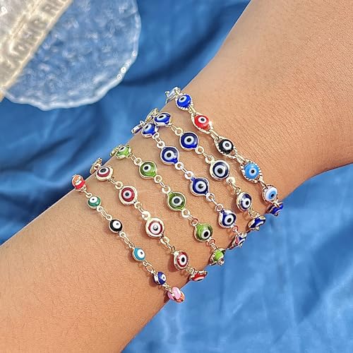 Evil Eye Bracelets Blue Eye Bracelet for Women Evil Eye Jewelry Ojo Hamsa Bracelet Dainty Gold Link Bracelets for Women Lucky Turkish Trendy Jewelry Gifts2