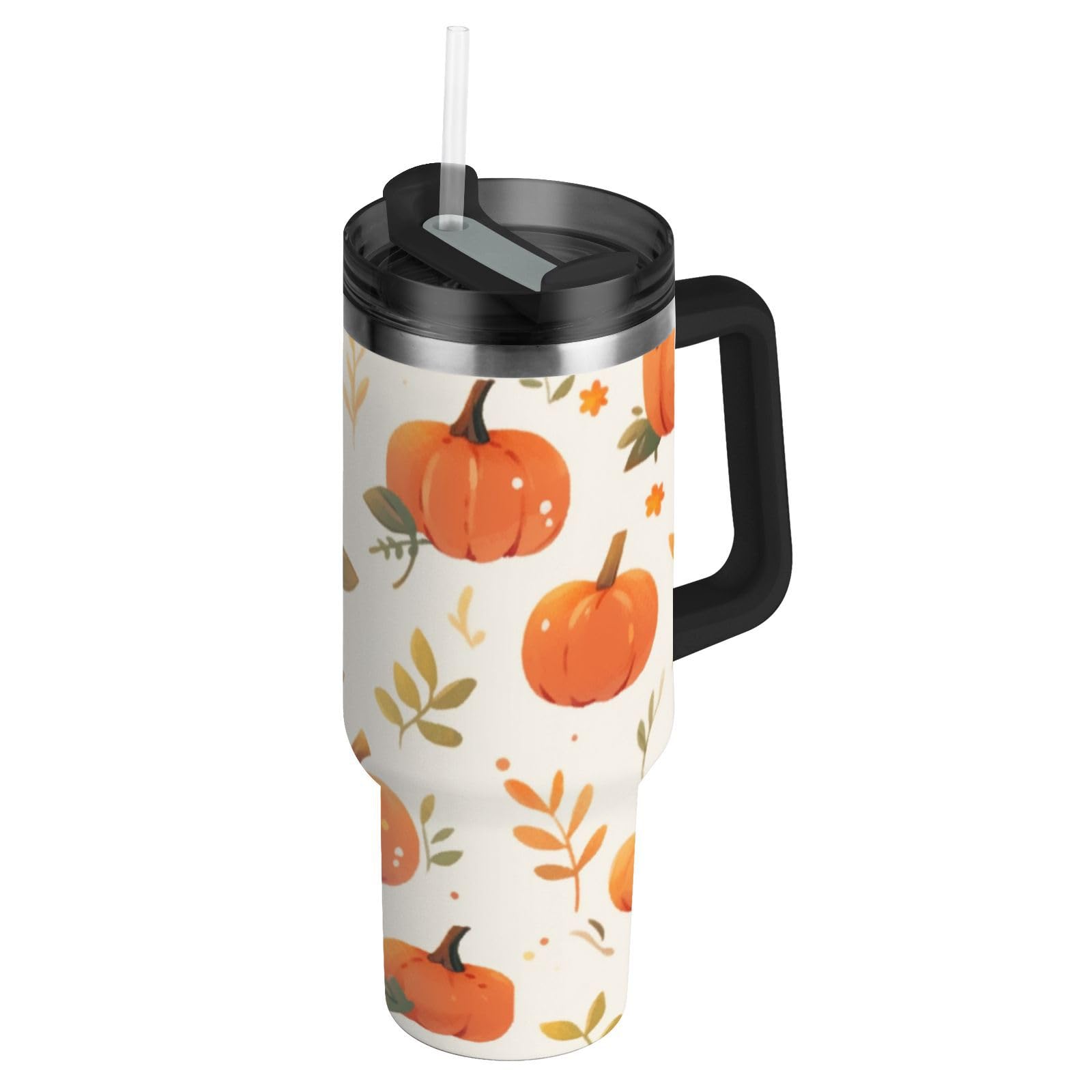 Nature Pumkin Vintage Style Vacuum Reusable Water Bottle Kids with Lid and Straw Travel Coffee Mug Spill Proof