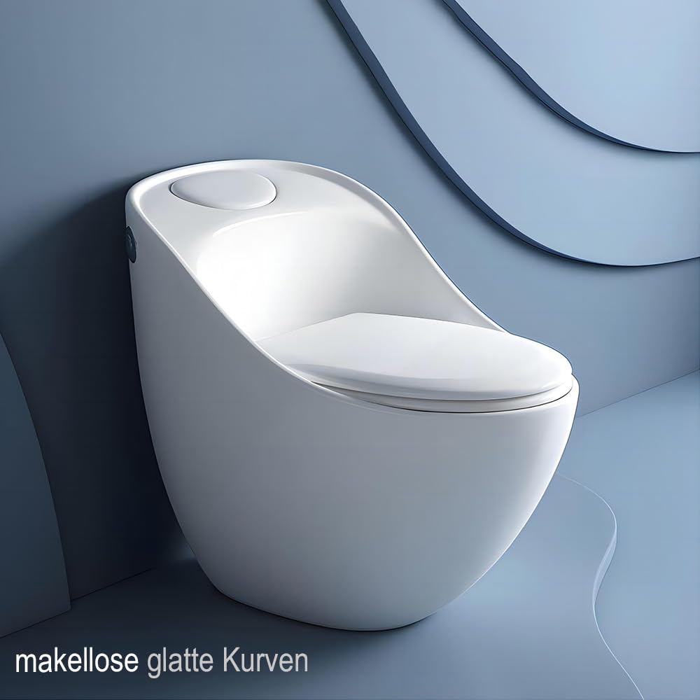 EGO INTERIORS Royalty Line | Einteilige Stand-WC mit eingebautem Spülkasten | Komplett-Set | kompakt und randlos | Sitz mit Soft Close Absenkautomatik | Quick Release Scharnieren | weiße Keramik
