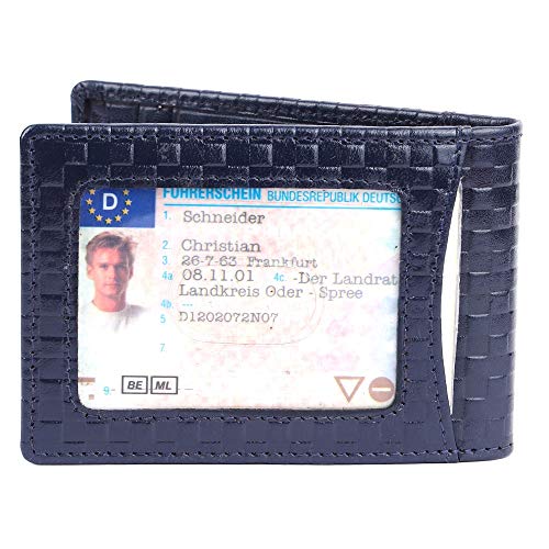 Image of Brooklyn Bridge Genuine Leather Money Clip Wallet for Men Chess VT Blue - Premium Slim RFID Protected Wallet with Cash Clip & Multiple Card Slots, Stylish Front Pocket Design, Gift for Men