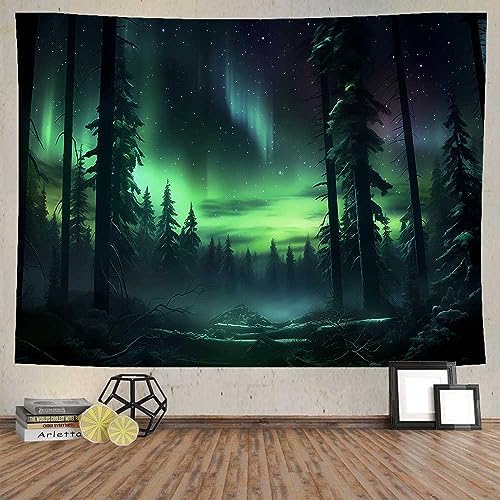 Ine Ive Northern Lights Forest Tapestry Aurora Borealis Misty Pin...