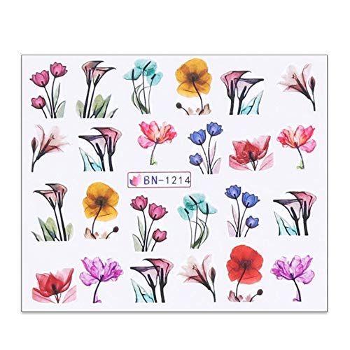 ZJMIYJ Nagelsticker,6 Stück Schwarz Weiß Blumen Aufkleber Für Nägel Grüne Blätter Wasser Aufkleber Schieber Nail Art…