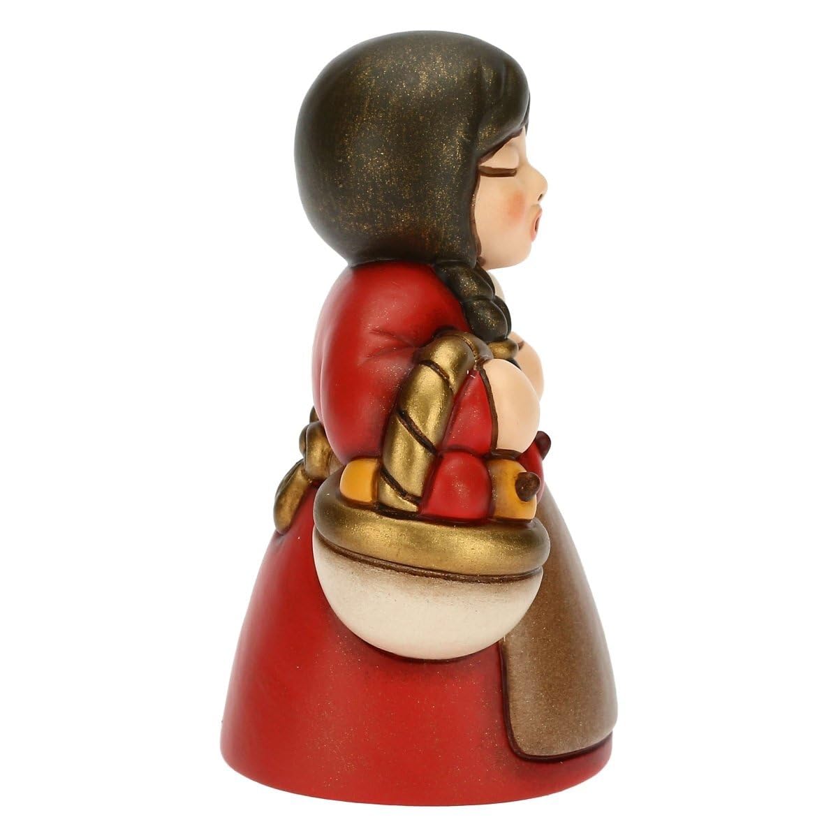 THUN - Presepe 2022 - Statuina Presepe Donna al Mercato in Ceramica Decorata a Mano, Versione Vestito Rosso - Linea Presepe Classico - 5,8x5x8 cm h