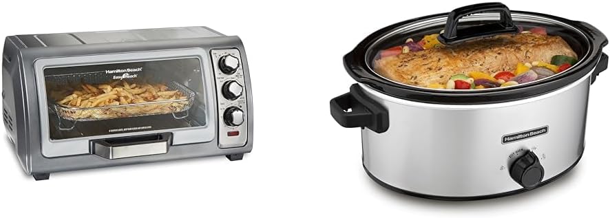 Hamilton Beach Toaster Oven Air Fryer Combo with Large Capacity & 6-Quart Slow Cooker with 3 Cooking Settings, Dishwasher-Safe Stoneware Crock & Glass Lid, Silver (33665G) Hamilton Beach Toaster Oven Air Fryer Combo with Large Capacity & 6-Quart Slow Cooker with 3 Cooking Settings, Dishwasher-Safe Stoneware Crock & Glass Lid, Silver (33665G)