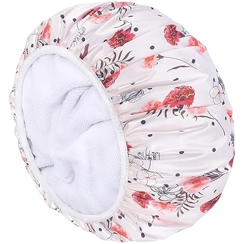Keeygo Shower Caps, Terry Lined Womens Shower Caps, Triple Layer Large Shower Cap for Women, Towel Lined Reusable Shower Caps for Women Long Thick Hair, Waterproof Hair cap Cover