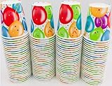 100-Pack Happy Birthday Logo with Assorted Balloons and Sparkles 9-Ounce Paper Hot/Cold Cups for Huge Birthday Parties and Birthday Celebrations