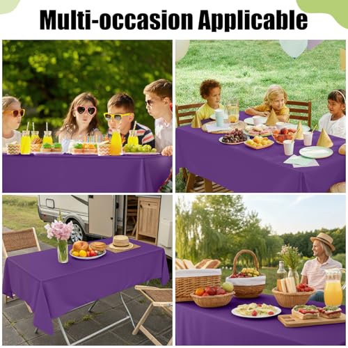 Image of Smiry Disposable Table Cloth 3 Pack, 54 x 108 Inch Waterproof Plastic Tablecloth, Decorative Rectangle Table Covers for Party, Birthday, Picnic, Purple
