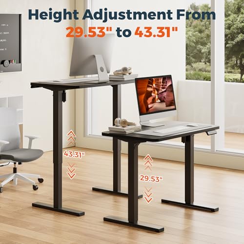 Image of One-Piece Standing Desk 40 x 24 Inches, Small Adjustable Height Desk for Small Space Electric Sit Stand Desks Home Office Computer Workstation, Black