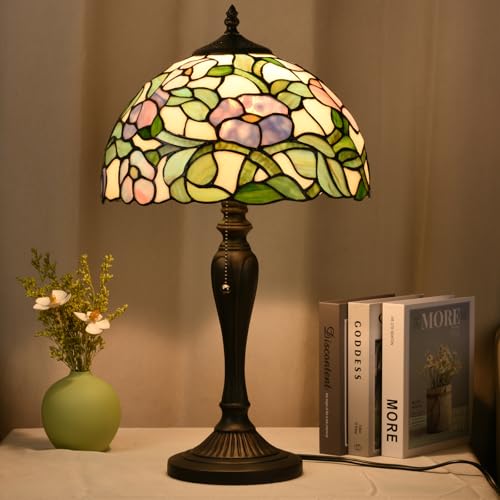 Image of TL0005 Tiffany Table Lamp Bedside Stained Glass Lamp Spring Floral Design Reading Desk Light 12X21.5 Inches for Bedroom Living Room Home Office, lED Bulb Included