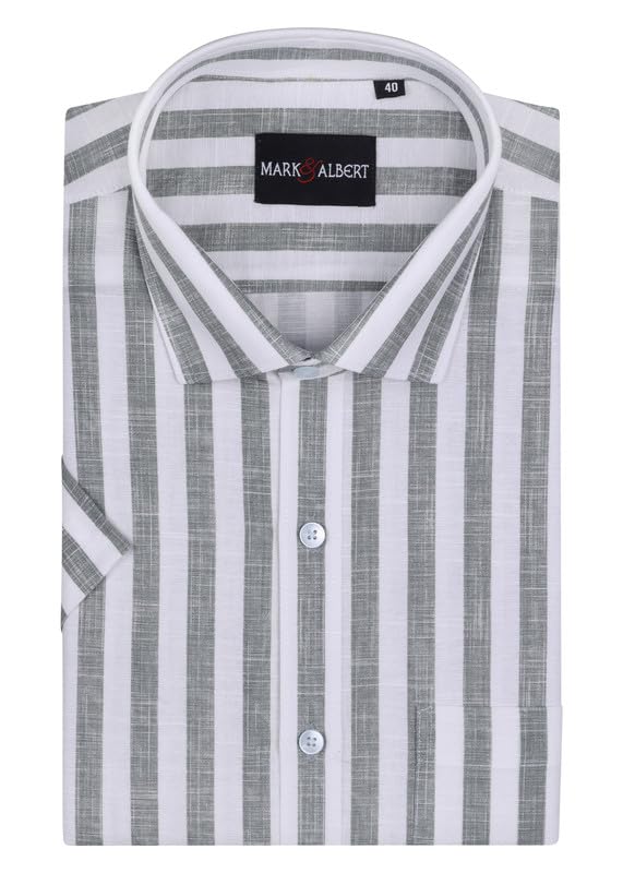 Image of MARK & ALBERT Men's Half Sleeve Cotton Linen Striped Shirt