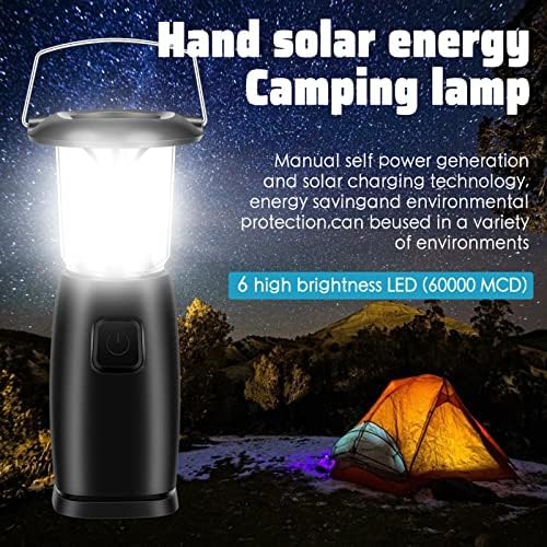 Finetoknow Hand Crank Camping Light 6 LED Solar Rechargeable Wind Up Camping Lantern with Handle Portable for Outdoor Hunting Hiking Sailing Night Fishing (1PCS)