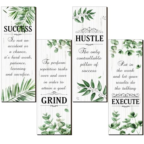 Plaque murale inspirante en bois Honoson lot de 4 pour decoration de bureau et chambre style plantes