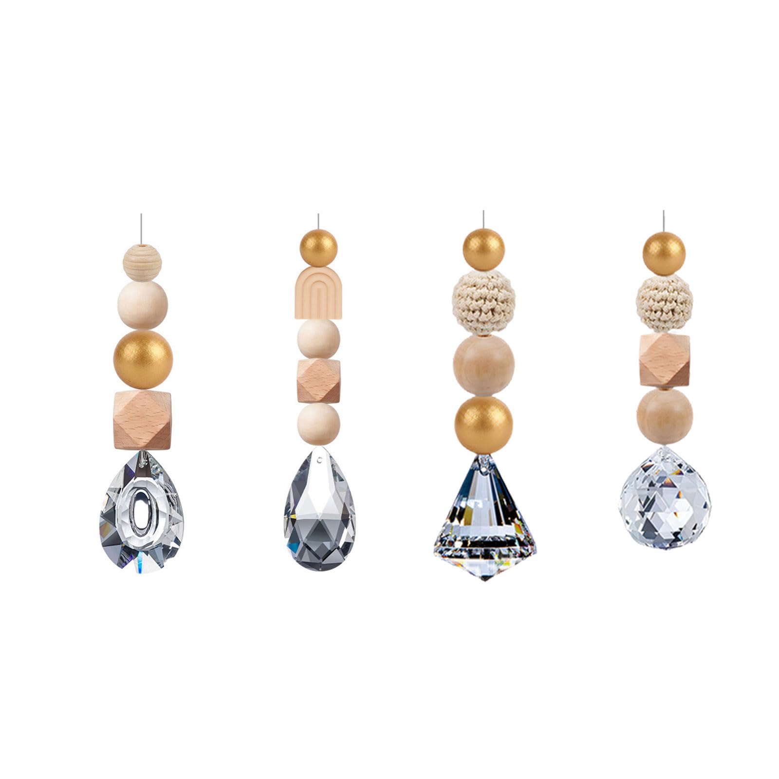 Avejjbaey Crystal Suncatchers with Wooden Beads Pendant Window Hanging Ornament Sunlight Reflection for Home Wedding Decors Crystal Hanging Pendant