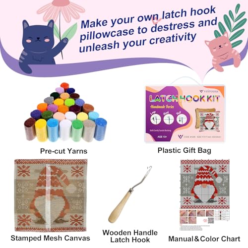 Image of Couple Cats Valentine Latch Hook Kits for Adults Kids Beginners Cute Animals Latch Hook Pillow Kit Pre-Printed Latch Hook Rug Kits Cross-stitch Embroidery Cushion for Home Sofa Decoration 17x17 in.