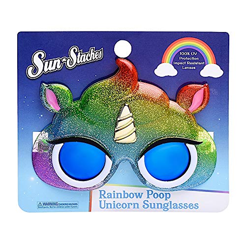 Image of Sun-Staches Poop Emoji Sunglasses, Novelty Costume Accessory | Poop or Rainbow Poop Emoji Sunglasses | Funny Costume Ready | Gift | 100% UV Protection | One Size Fits Most