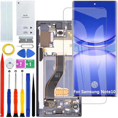 HLYGZX OLED Pantalla para Samsung Galaxy Note 10 4G Original N970F N970U LCD Pantalla de Reemplazo Kit de Reparación (Negro con Marco, con Sensor de Huellas, Pantalla Curva)