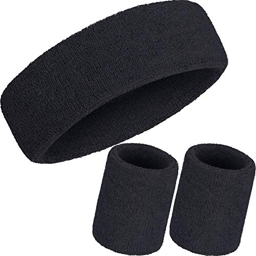 Image of Bememo 6 Pcs Neon Sports Sweatbands Set Sports Competitions Sweatbands 2 Headband 4 Wristbands Breathable Terry Cloth Athletic Bands for Team Soccer Spirit 80s Costumes Cosplay