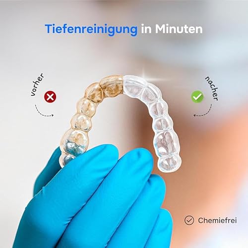 Ultraschallreiniger für Zahnspangen | Reinigen Sie Ihre Zahnprothesen einfach und schnell mit Ultraschall-Technologie | Mundschutz-Reiniger | Nachtschutz-Reiniger | Aligner-Reiniger